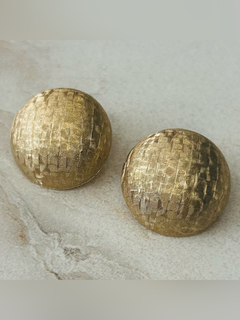Vintage Monet Textured Round Gold Toned Clip-On Earrings